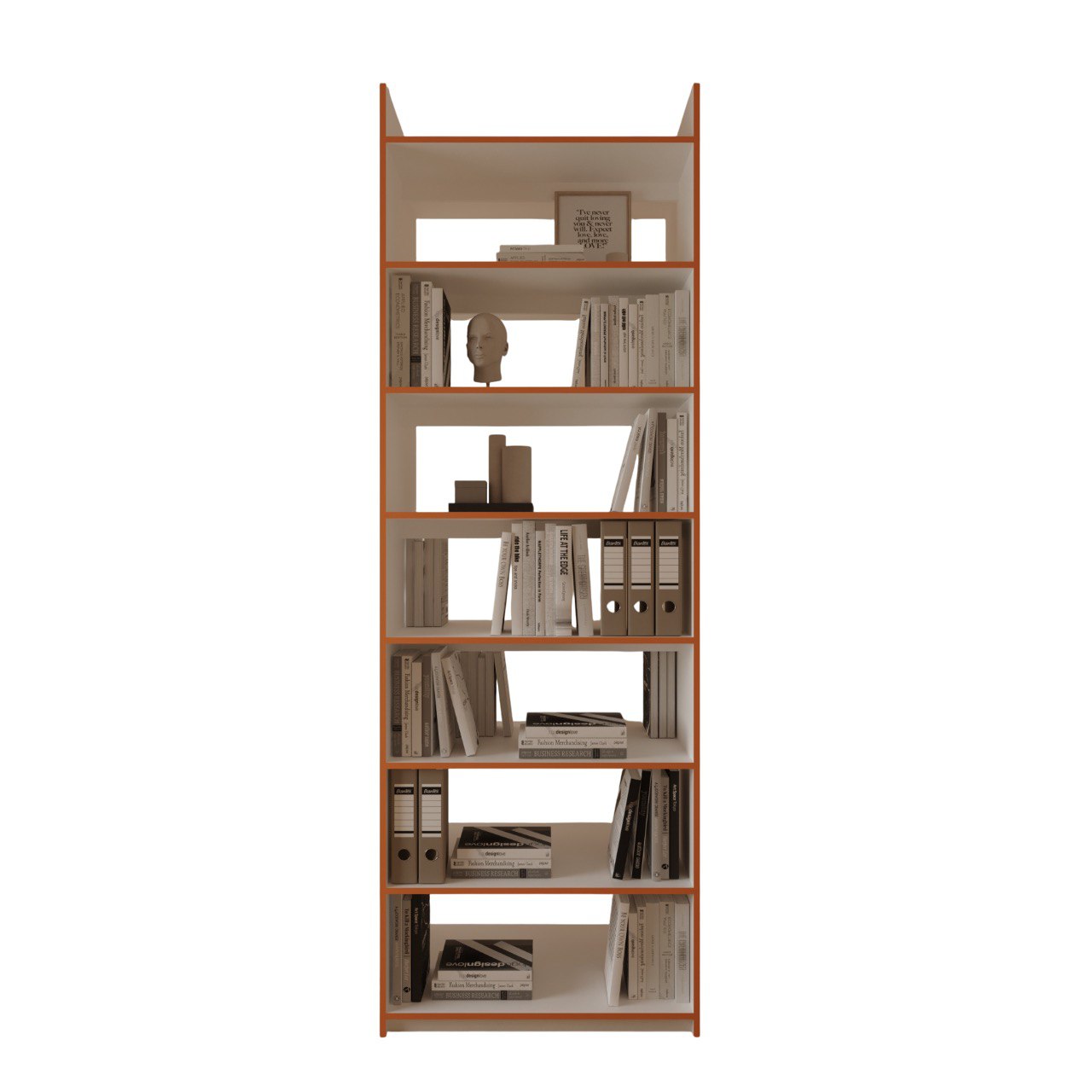 Стелаж двосторонній Захід Меблі з 7-ма полицями Колібрі Білий з помаранчевою крайкою 900х500х2050 мм